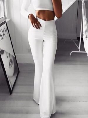 Fashion Slim Fit Plain High Waist Full Length Chinos - Image 3