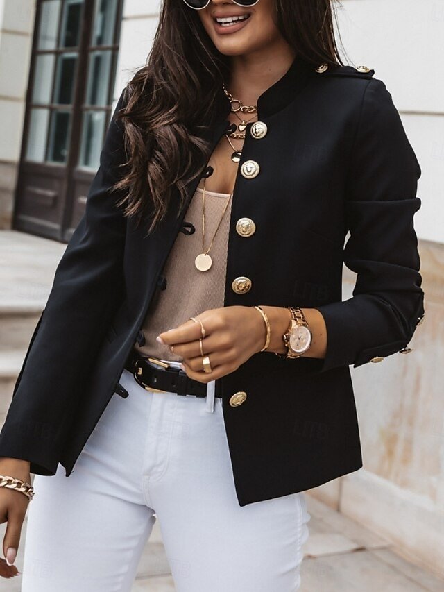 Fashion Slim Fit Plain Stand Collar Long Sleeve Blazer - Image 2