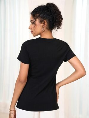 Fashion Slim Fit Solid Scalloped Neck Short Sleeve Top - Image 6