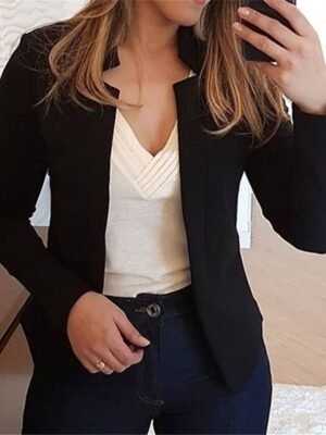 Fashion Slim Fit Stand Collar Long Sleeve Blazer - Image 2