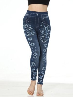 Fashion Slim Flower High Waist Cropped Ankle-Length Leggings - Image 1
