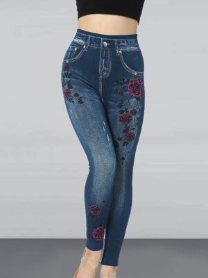Fashion Slim Flower High Waist Cropped Ankle-Length Leggings - Image 11