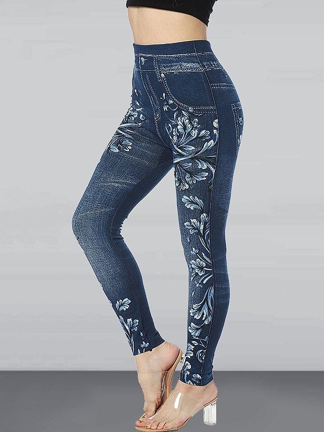 Fashion Slim Flower High Waist Cropped Ankle-Length Leggings - Image 2