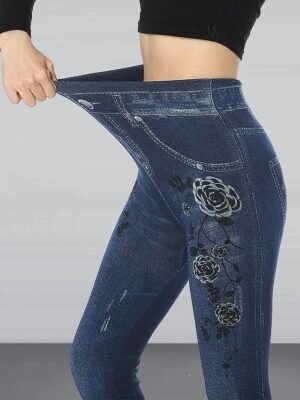 Fashion Slim Flower High Waist Cropped Ankle-Length Leggings - Image 6