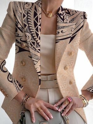Fashion Slim Geometric Turndown Long Sleeve Regular Blazer - Image 1