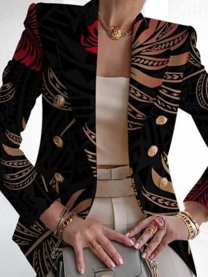 Fashion Slim Geometric Turndown Long Sleeve Regular Blazer - Image 4