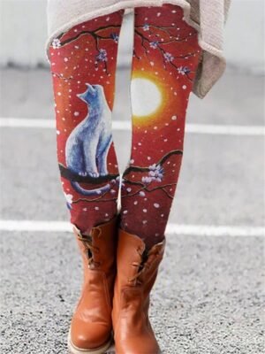 Fashion Slim Gradient Cat Zebra Mid Waist Full Length Leggings - Image 3