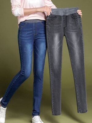 Fashion Slim High Waist Patchwork Full Length Jeans - Image 2