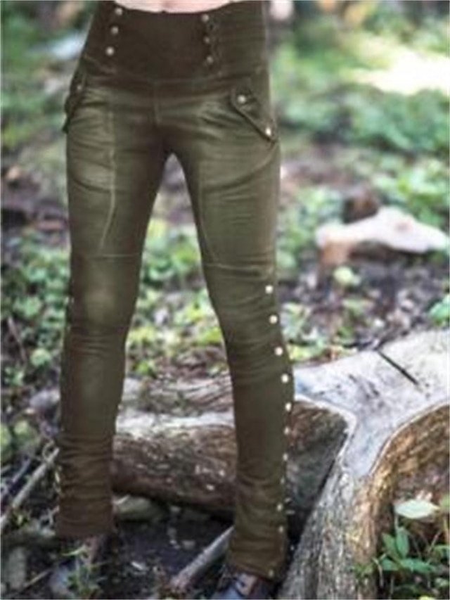 Fashion Slim Plain Mid Waist Ankle-Length Tights - Image 1