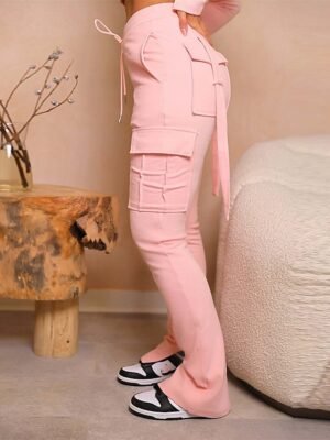 Fashion Slim Plain Mid Waist Full Length Cargo Pants - Image 6