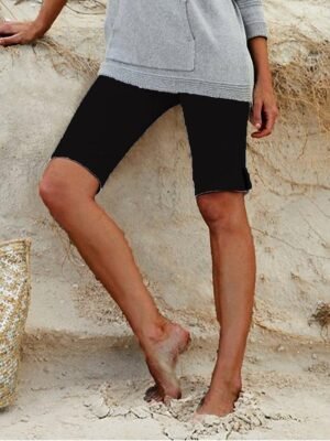 Fashion Slim Plain Mid Waist Knee Length Capri Shorts - Image 2