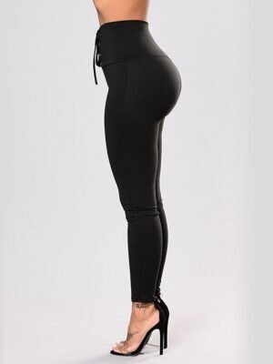 Fashion Slim Solid High Waist Full Length Trousers - Image 2