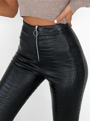 Fashion Slim Solid High Waist Full Length Trousers - Image 3