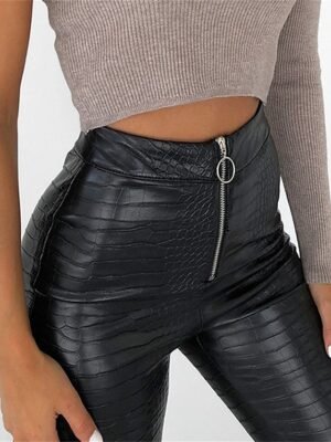 Fashion Slim Solid High Waist Full Length Trousers - Image 4