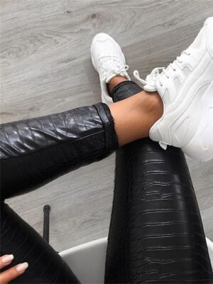 Fashion Slim Solid High Waist Full Length Trousers - Image 7