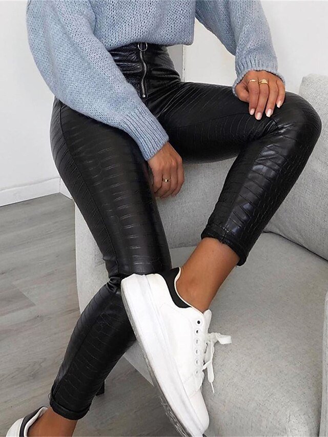 Fashion Slim Solid High Waist Full Length Trousers - Image 8