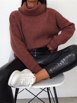 Fashion Slim Solid High Waist Full Length Trousers - Image 9