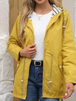 Fashion Street Regular Fit Plain Hooded Long Sleeve Long Coat - Image 4