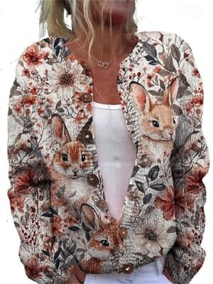 Fashion Streetwear Floral Ribbed Open Front Long Sleeve Long Cardigan - Image 3