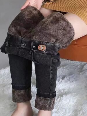 Fashion Streetwear Full Length High Waist Solid Pocket Thermal Leggings - Image 1