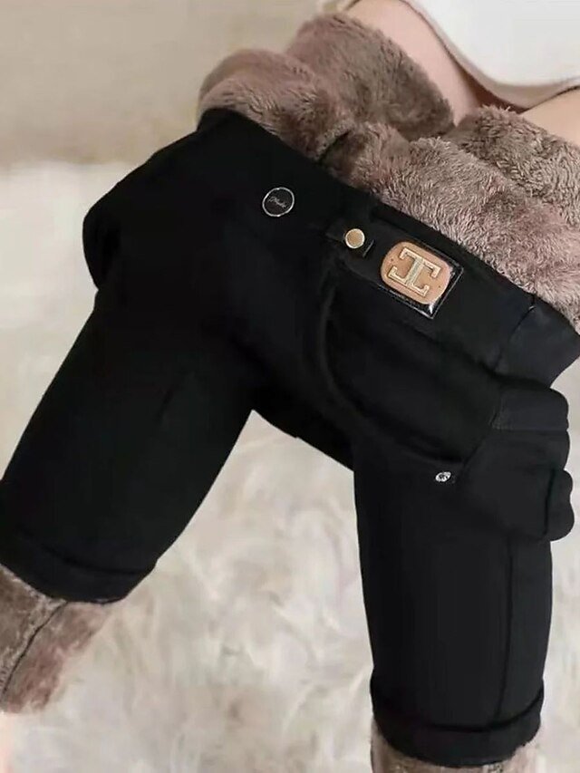 Fashion Streetwear Full Length High Waist Solid Pocket Thermal Leggings - Image 2