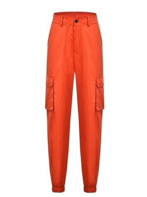 Fashion Streetwear Full Length Mid Waist Plain Cargo Pants - Image 6