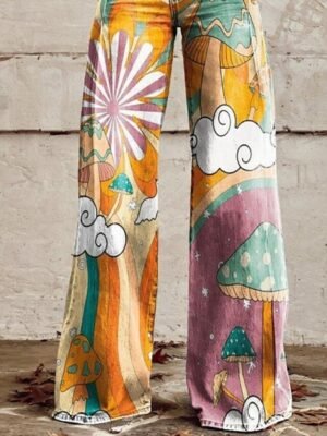 Fashion Streetwear Full Length Natural Flower Pocket Slacks - Image 3
