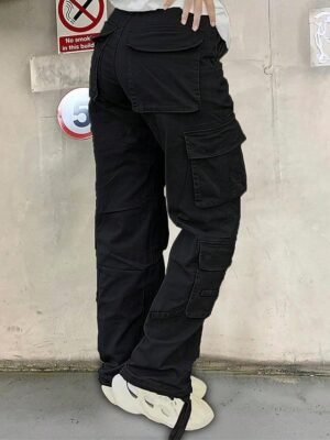 Fashion Streetwear Full Length Solid Multi Pocket Cargo Pants - Image 22