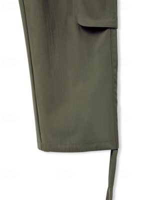 Fashion Streetwear Full Length Solid Multi Pocket Cargo Pants - Image 7