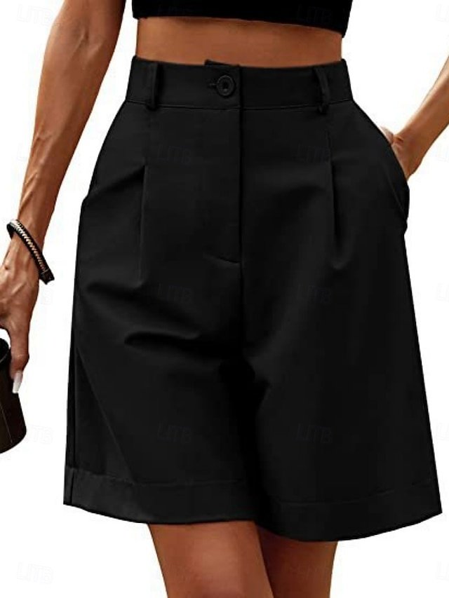 Fashion Streetwear High Waist Plain Elastic Waistband Regular Fit Shorts - Image 1