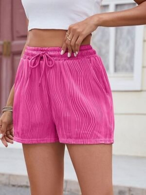 Fashion Streetwear High Waist Plain Elastic Waistband Chinos Shorts - Image 18