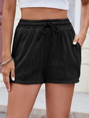 Fashion Streetwear High Waist Plain Elastic Waistband Chinos Shorts - Image 9