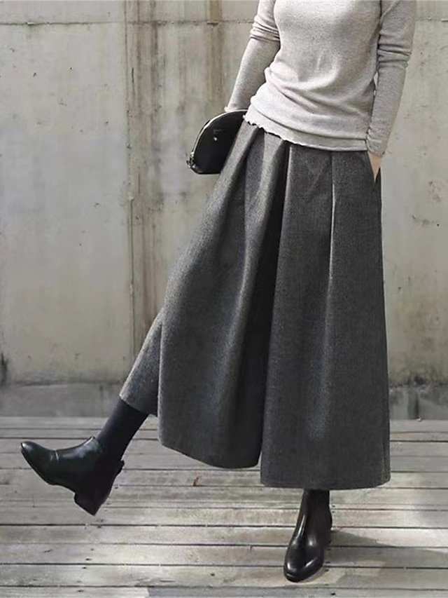 Fashion Streetwear High Waist Plain Pleated Ankle-Length Wide Leg Pants - Image 1