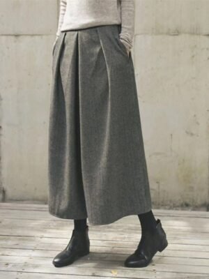 Fashion Streetwear High Waist Plain Pleated Ankle-Length Wide Leg Pants - Image 2