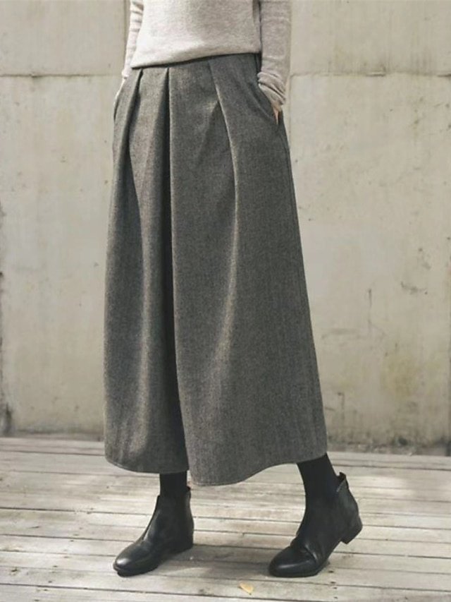 Fashion Streetwear High Waist Plain Pleated Ankle-Length Wide Leg Pants - Image 2