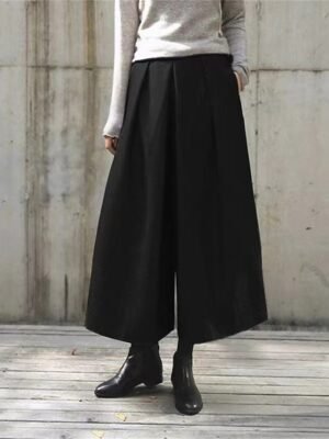 Fashion Streetwear High Waist Plain Pleated Ankle-Length Wide Leg Pants - Image 4