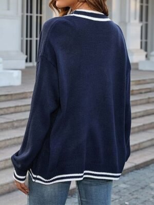 Fashion Streetwear Loose Colour Block Open Front Long Sleeve Long Cardigan - Image 2
