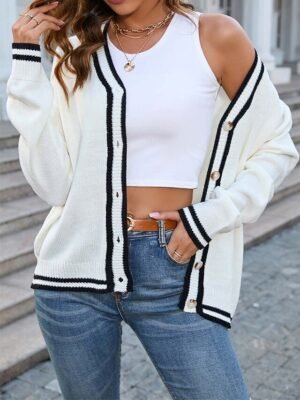 Fashion Streetwear Loose Colour Block Open Front Long Sleeve Long Cardigan - Image 6