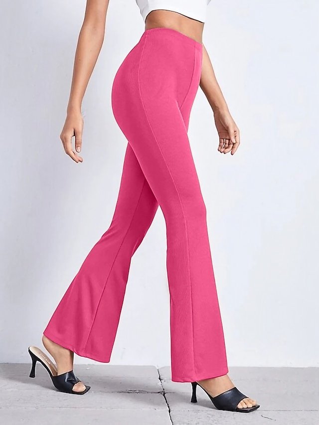 Fashion Streetwear Mid Waist Elastic Full Length Bell Bottom Pants - Image 1