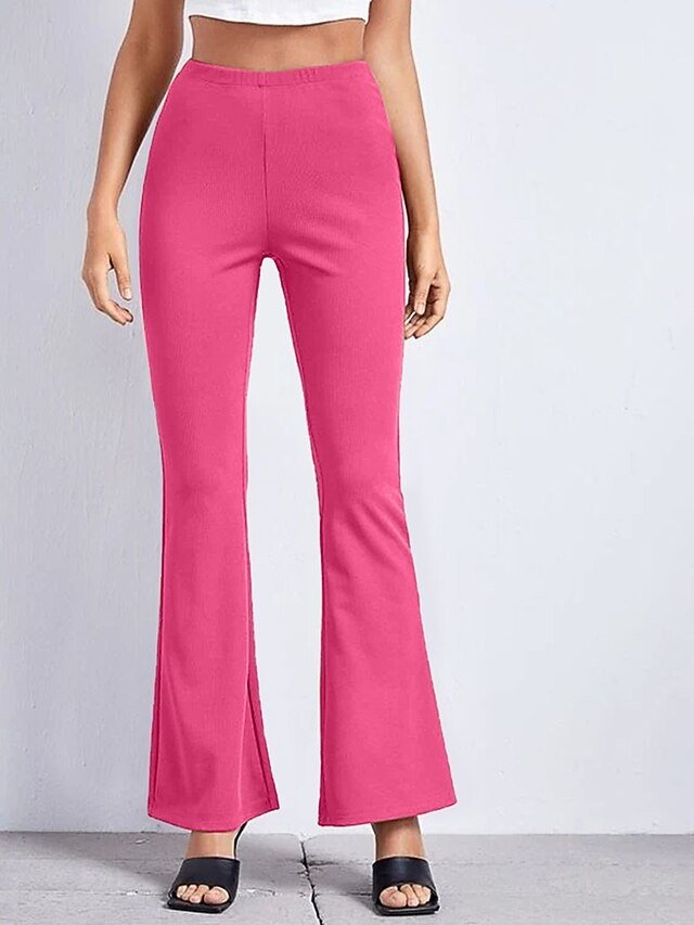 Fashion Streetwear Mid Waist Elastic Full Length Bell Bottom Pants - Image 2