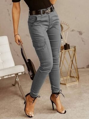 Fashion Streetwear Natural Solid Full Length Cargo Trousers - Image 1