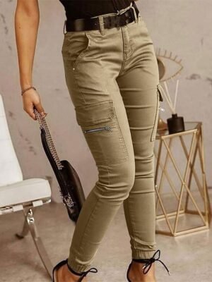 Fashion Streetwear Natural Solid Full Length Cargo Trousers - Image 10