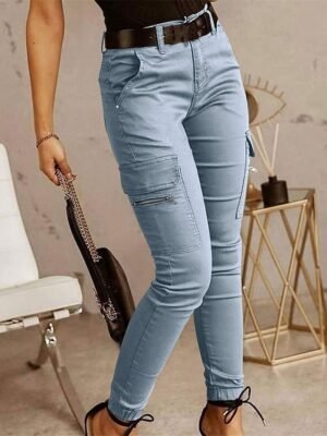 Fashion Streetwear Natural Solid Full Length Cargo Trousers - Image 11