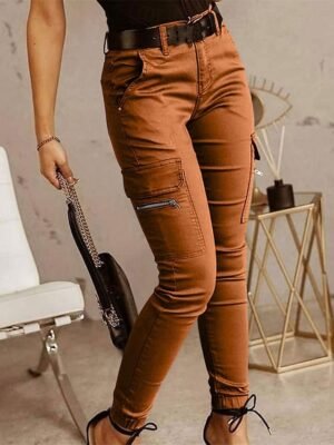 Fashion Streetwear Natural Solid Full Length Cargo Trousers - Image 12