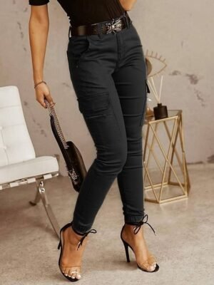 Fashion Streetwear Natural Solid Full Length Cargo Trousers - Image 3