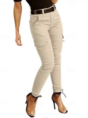 Fashion Streetwear Natural Solid Full Length Cargo Trousers - Image 4