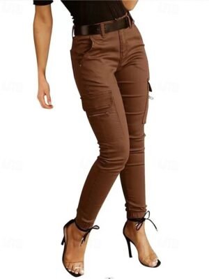 Fashion Streetwear Natural Solid Full Length Cargo Trousers - Image 5