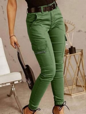 Fashion Streetwear Natural Solid Full Length Cargo Trousers - Image 6