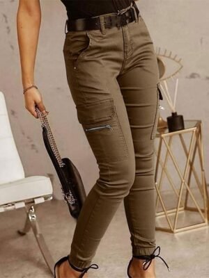 Fashion Streetwear Natural Solid Full Length Cargo Trousers - Image 7