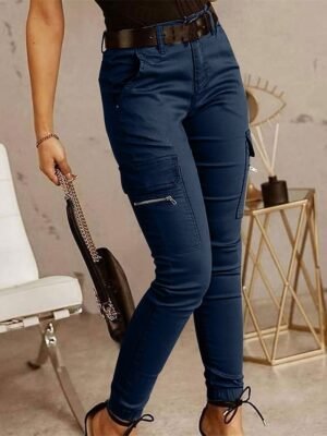 Fashion Streetwear Natural Solid Full Length Cargo Trousers - Image 8